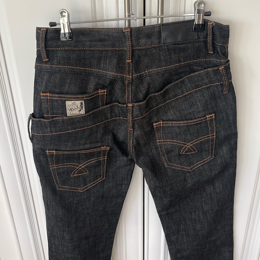 Hellz double waistband black denim jeans sz 25 edgy streetwear high rise waisted